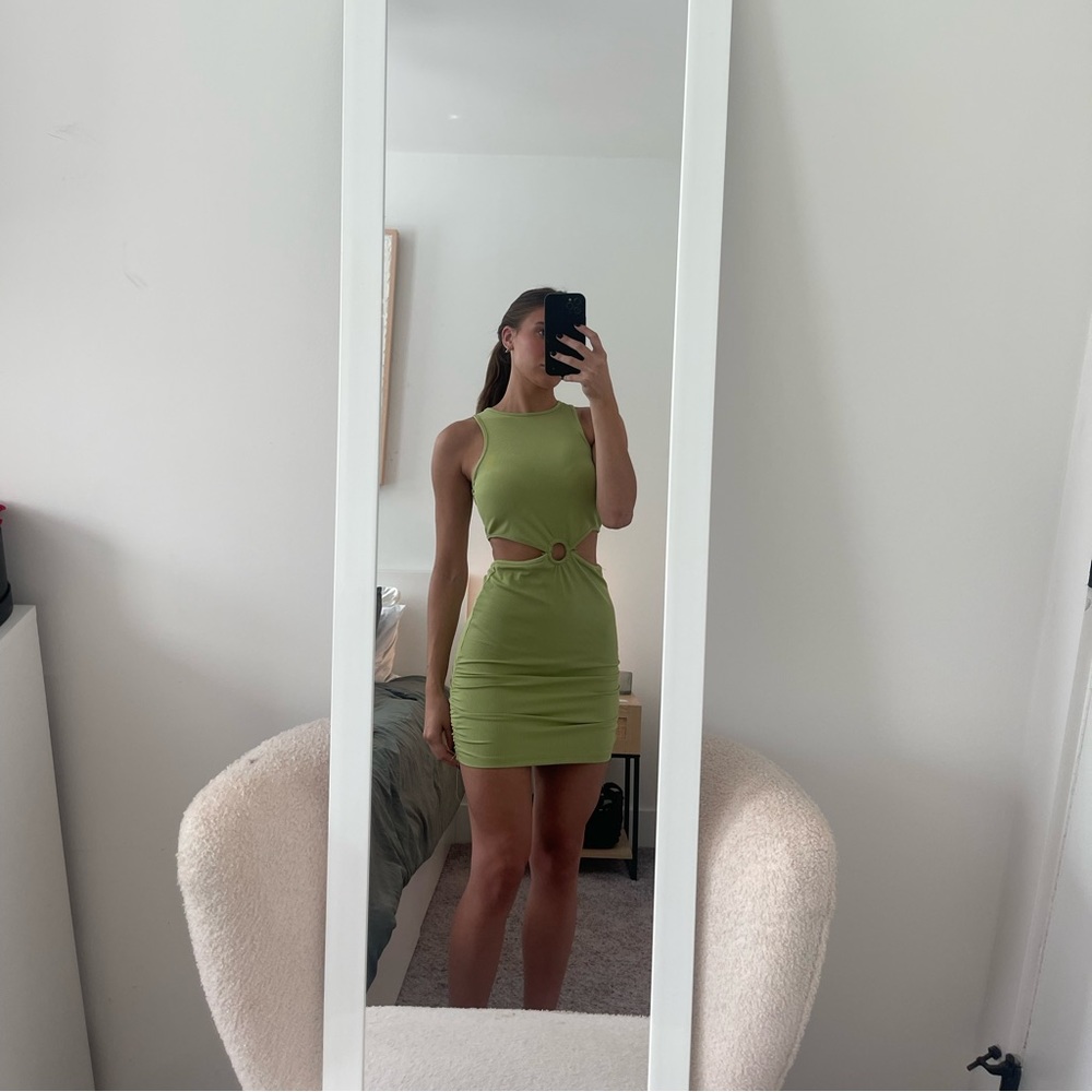green cut out dress